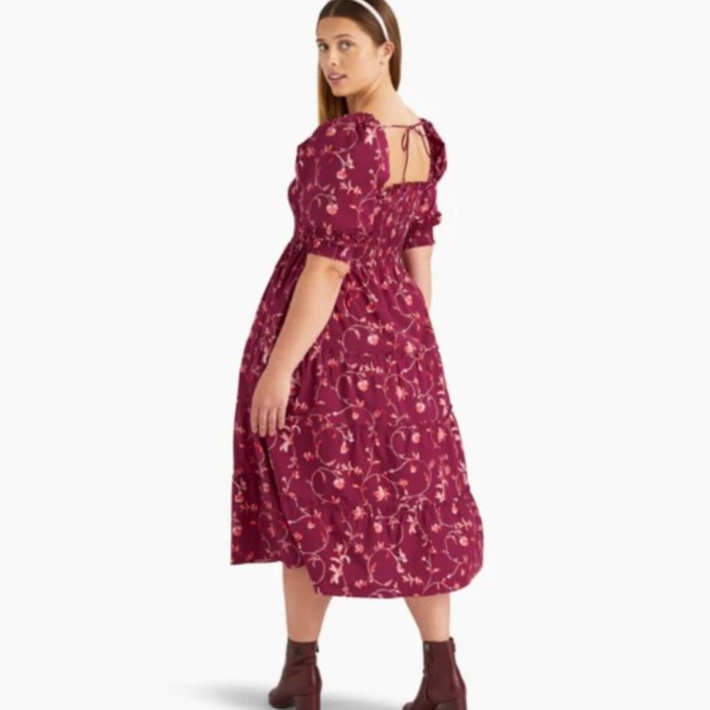 Hill House Home Midi Nesli Tiered Nap Dress in Burgundy Botanical Floral XS - Picture 12 of 12